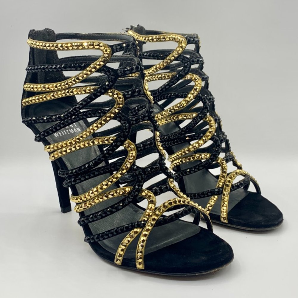 Stuart Weitzman Loops Gladiator Heels 37 Swarovski